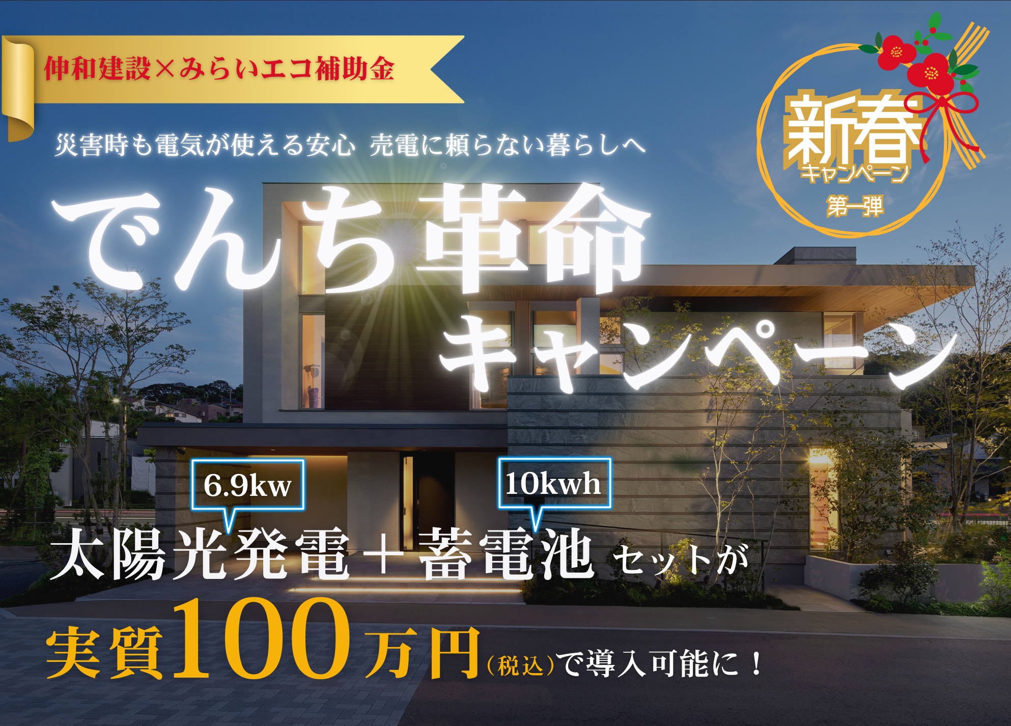 新春キャンペーン　でんち革命キャンペーン　太陽光発電＋蓄電池セット実質100万円